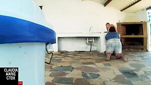 Fat ass anal fuck right by the barbecue grill