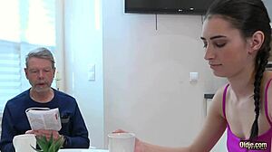 grandpa blasts cum on young perky tits doggystyle