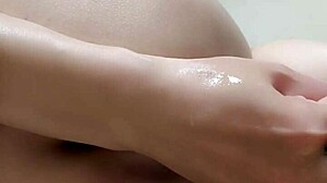 shemale ting stretches anus with dildo and hand