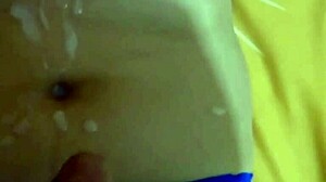 big ass in jeans caressed till she masturbates and takes cum on tits 💋🍑