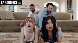 stepdaughter bounces tight pussy on father in law's thick cock