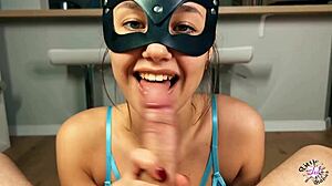 Tiny Russian Teen 18+ Deepthroats Stepbrother's Cock in Close-Up Creampie