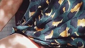 mature blonde cougar flashes huge shaved cameltoe pussy outdoors