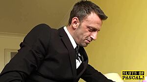 Brit beauty's shaved pussy eaten while fingering upskirt