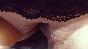 mature blonde cougar flashes huge shaved cameltoe pussy outdoors