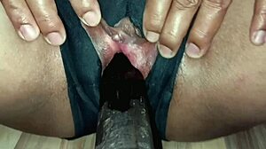 hot brunette strips sexy then rides cock rough creampie