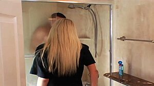 A Blonde Riley Evans Drills Hardcore Shower Pounding