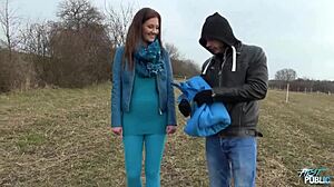 Public Threesome! Nasty Brunette Craves Every Cock Around!