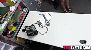 blonde teen thief gags on mall cop's cock then fucks him deepthroat style!