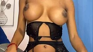 Colombian ebony babe's fat tits and juicy pussy tease homemade