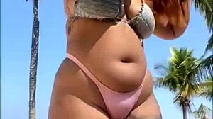 Beach dude slaps my ass, whips out cock - shocked but I suck him deep!