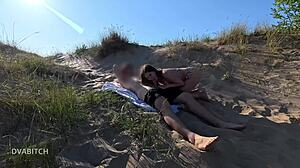 curvy brunette beach babe bends over for rough outdoor creampie from stranger