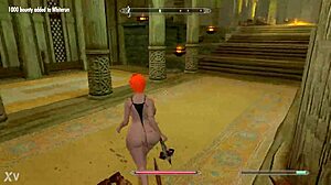 big booty redhead strips nude showing off huge ass and tits in skyrim
