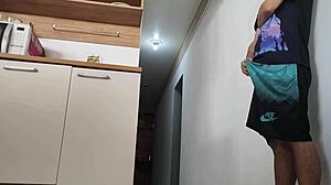 Risky Kitchen Fuck While Hubby Showers with Friend's Hard Cock