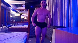 horny student sucks off trainer mid workout pov