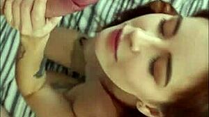 detailed view of new mistress slurping veiny cock shaft