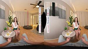 Mandy Waters deepthroats boyfriend's son balls-deep before facial cumshot