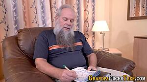 busty teen rides grandpa's old cock till he cums