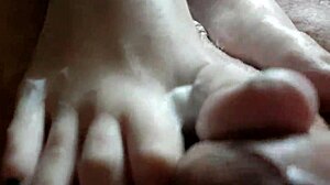 my sexy brunette babe's amateur footjob feels amazing