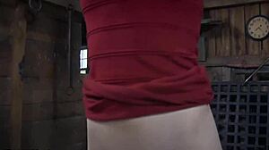 bound lass savagely sucks wet cunt in rough bondage