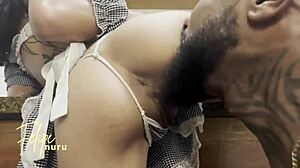 maid cleans rich teen's monster cock bareback to orgasm