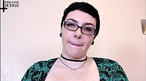 Dinner party femdom bitch blackmails with close-up jerk off instructions and strapon