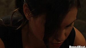 Lezdom mistress bonds european teen slave and brands her punished pussy