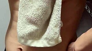 beautiful busty wife goes nude in bathroom pre-sex nipple wash