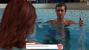 Redhead Poolside Midnight Ride: Lick Pussy, Titty Fuck, and Cunilingus Ending