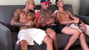 after beach workout this muscular brazilian oils up for dirty interracial pegao