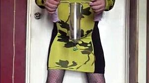 shy crossdresser swallows his own pee craving yours in homemade garage fun