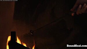 Lezdom mistress bonds european teen slave and brands her punished pussy