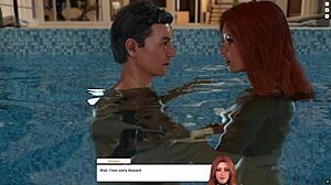 Redhead Poolside Midnight Ride: Lick Pussy, Titty Fuck, and Cunilingus Ending