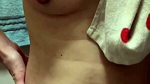 beautiful busty wife goes nude in bathroom pre-sex nipple wash