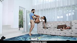 stepdaughter's pussy flash grabs stepdad's cock for taboo fuck