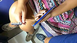 hey unknown brazilian milf! press that fat dick with your phone on public train flashing!