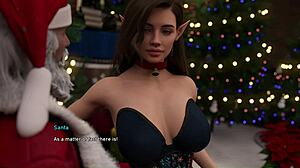 Sexy babe rides old Santa's cock hard