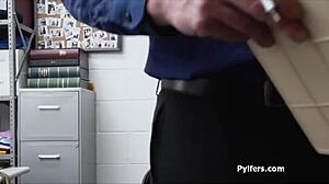 brunette babe blowjob spied after office strip search