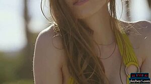 petite russian kate chromia rips clothes and bares hairy pussy outdoors!