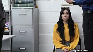 brunette babe blowjob spied after office strip search