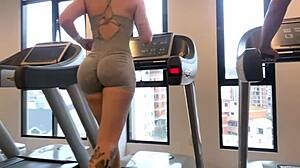 fitness babe's big athletic ass jiggles on gym treadmill
