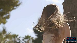 petite russian kate chromia rips clothes and bares hairy pussy outdoors!