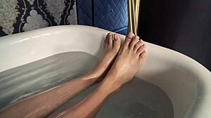 lady snow masturbates solo with dildo then golden shower finish