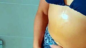 what happens when tanned latina beach babes shower off their homemade fun?