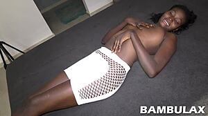 Ebony teen cutie bent over for deep interracial creampie