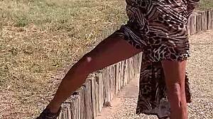 staci's leopard print feet tease in public trans outdoor romp