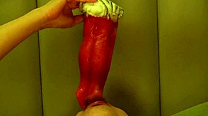 College guy deepthroats monster wolf cock with rough tongue invasion