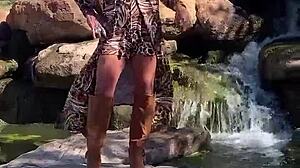 staci's leopard print feet tease in public trans outdoor romp