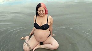 Pregnant Novinha Belinha Seduce Beach Belly Fetish