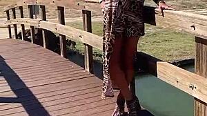 staci's leopard print feet tease in public trans outdoor romp
